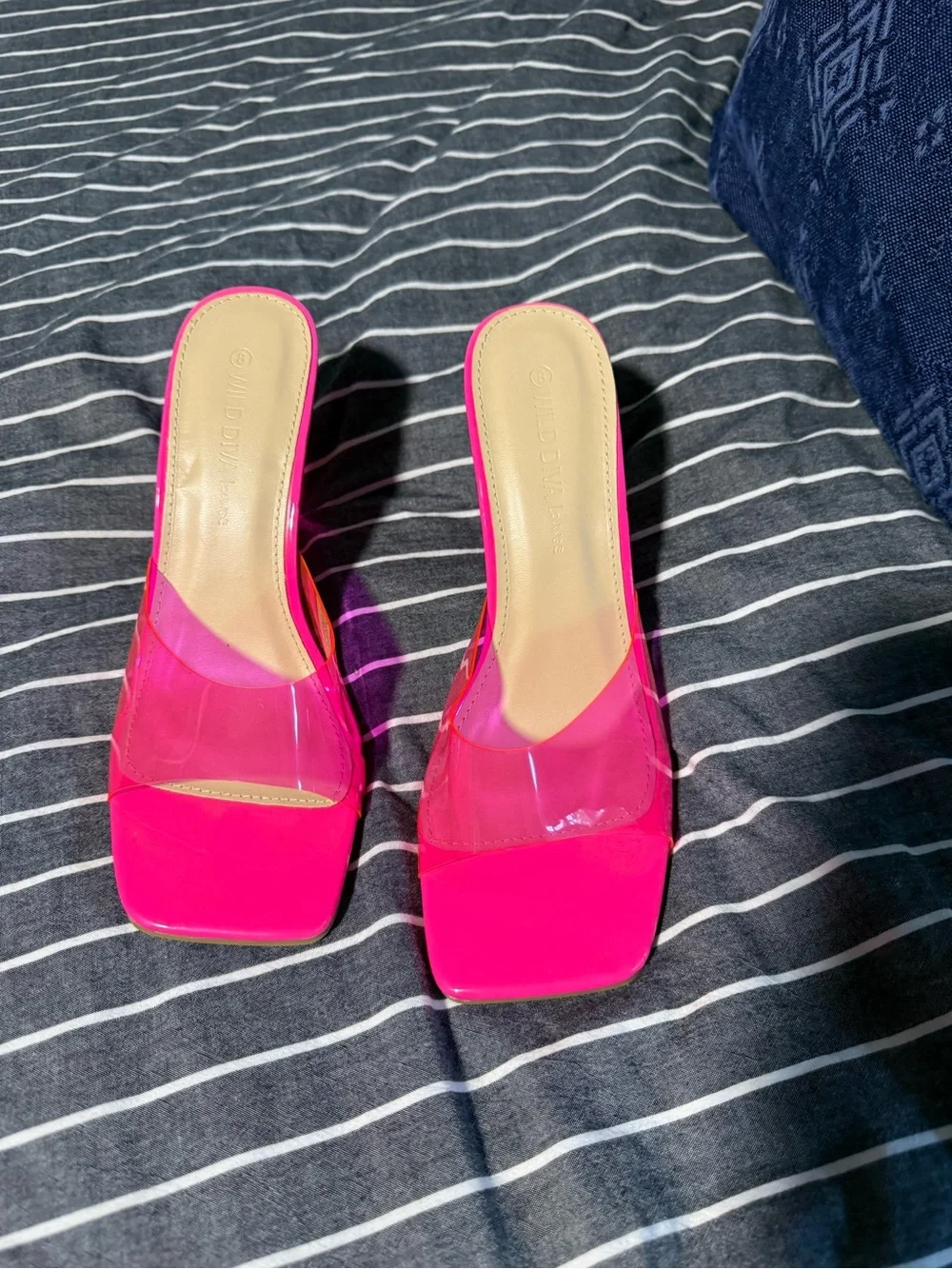 Wild Diva Hot Pink Clear Strap Wedge Slides